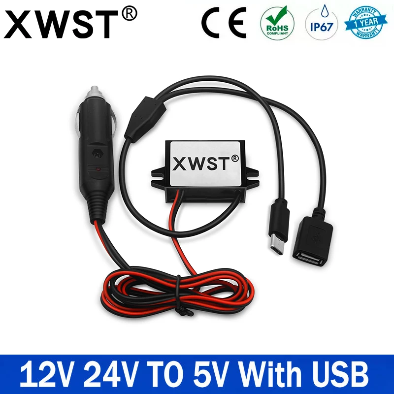 DC сигаретный преобразователь 12V 24V в 5V регулятор напряжения 3A 15W Type-C Micro USB Buck Power