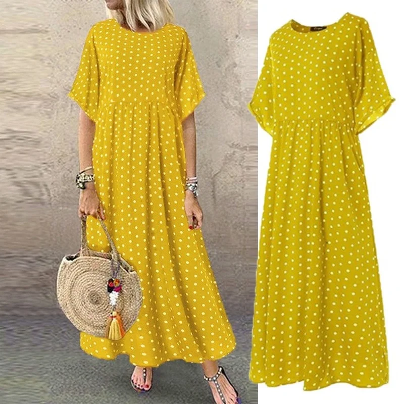 

Summer Boho Maxi Dress Vintage Print Half Sleeve Loose Dress Casual Plus Size Female Long Dress Big Swing Dresses Robe Vestidos
