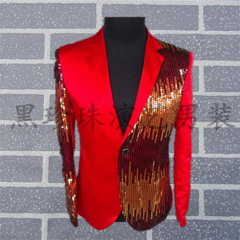 men suits designs paillette homme terno stage costumes for singers men sequin blazer dance clothes jacket dress punk black red