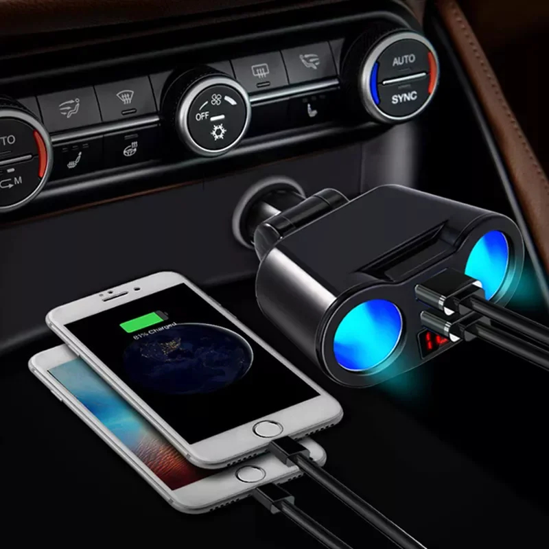 

Car Cigarette Lighter Socket Splitter Plug For Mobile Phone MP3 DVR SUV Auto Accessories with LED Dual USB Charger Ports Adapter