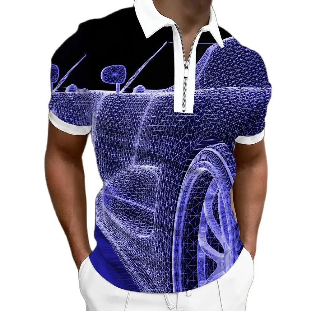 

Summer Men's Clothing Polo Shirts Streetwear Car Print Casual Short Sleeve T Shirts Men Lapel Zipper Cool Polo Shirts New Polo