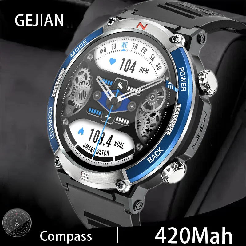 

GEJIAN 420Mah Gesundheit Smart Watch Herren Full Touch Armband Fitness Tracker Sportuhr Bluetooth Anruf IP68 Wasserdichte Watch