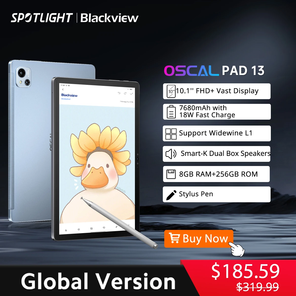 [World Premeire] Blackview Oscal Pad 13 Tablet 14GB+256GB Android 12 10.1'' Vast Display Unisoc T606 Tablet PC with Stylus Pen