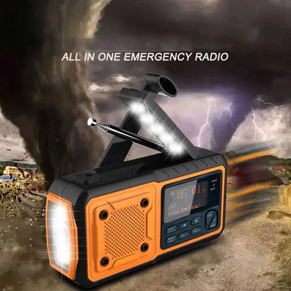 

Camping Hiking Traveling Portable Solar Powered Emergency Radio with Flashlight Digital Display Hand Crank Power Bank
