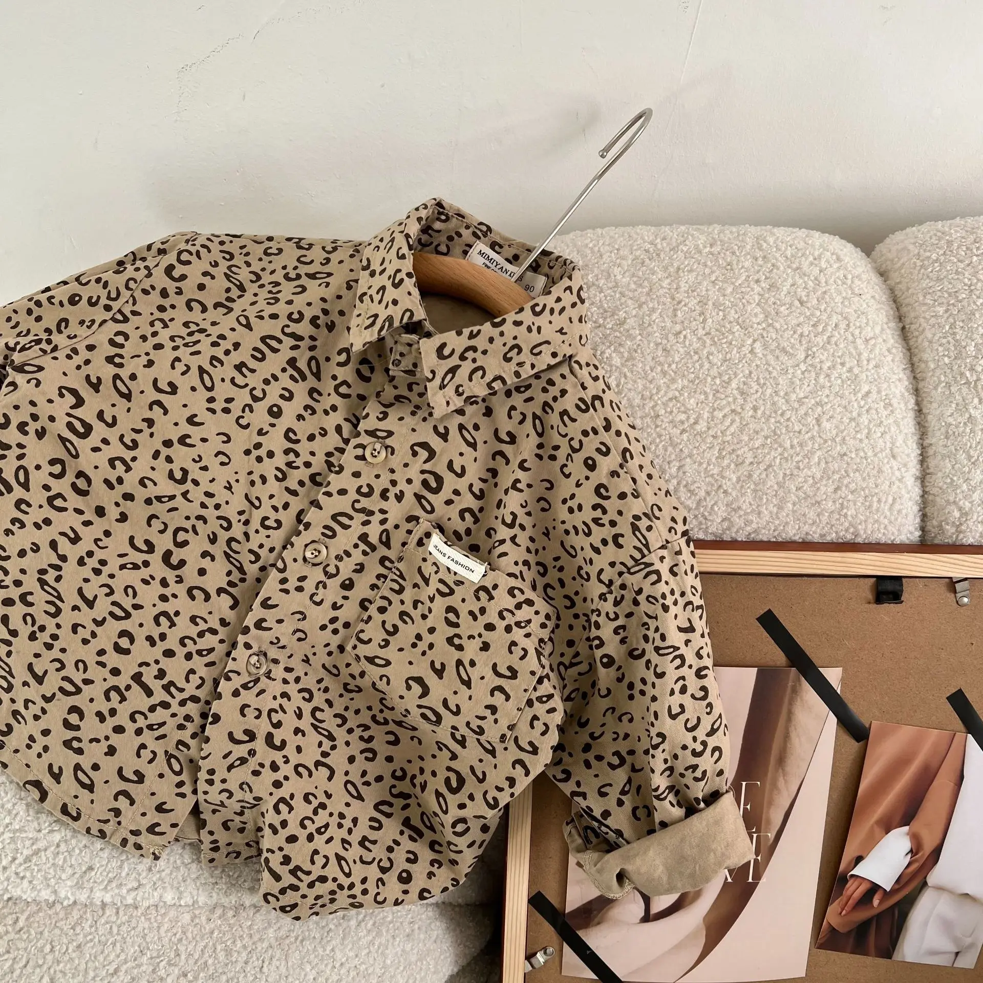 

Children's Shirt 2022 Spring New Boys and Girls Labeling Leopard-Print Shirt Baby Korean Style Shirt Coat