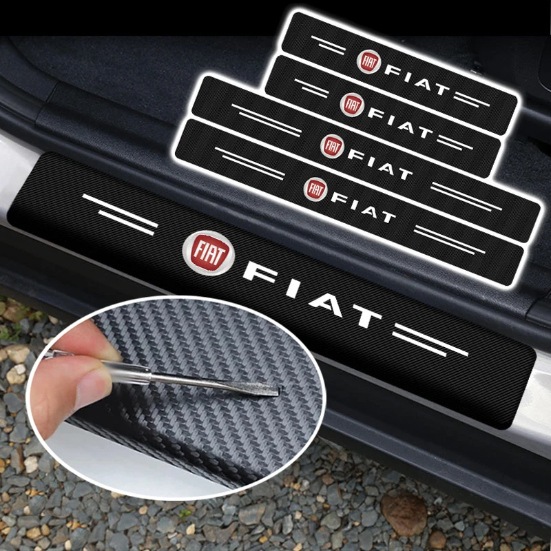 

4 pcs Car Door Threshold Stickers Carbon Fiber Protect Decors Auto Sills Decals for Fiat 500 124 125 Ducato Punto Bravo Viaggio