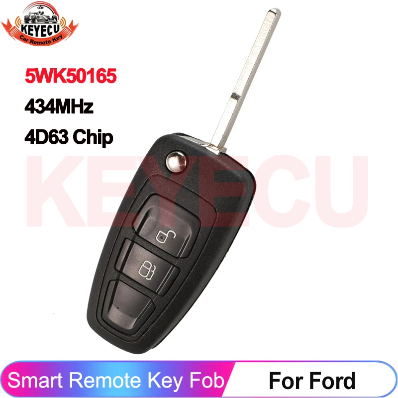 Фото KEYECU 2 кнопки 5WK50165 434 МГц FSK 4D63 чип откидной дистанционный ключ для Ford Ranger 2011 2012 2013 2014 2015 для Mazda BT50 5WK50166 №1