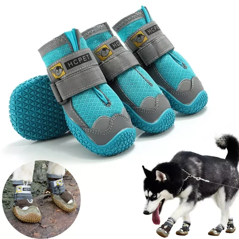 

NEW2022 4Pcs/Set Dog Shoes for Large Dogs Breathable Professional Outdoor Dog Shoes Anti-Slip Durable Pet Shoes for Hiking Rubbe