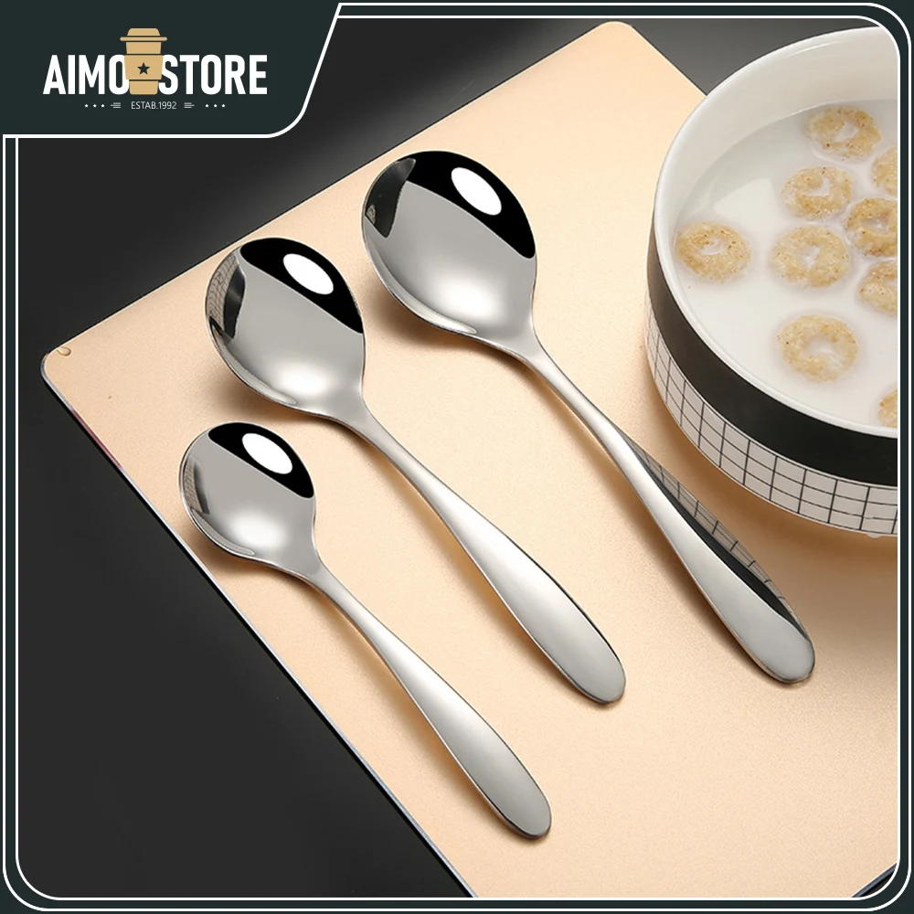 

[Лучший продукт] 3 шт. круглая Высококачественная Бытовая ложка для супа из нержавеющей стали 304, кухонная Коммерческая ложка для птиц/супа/е...