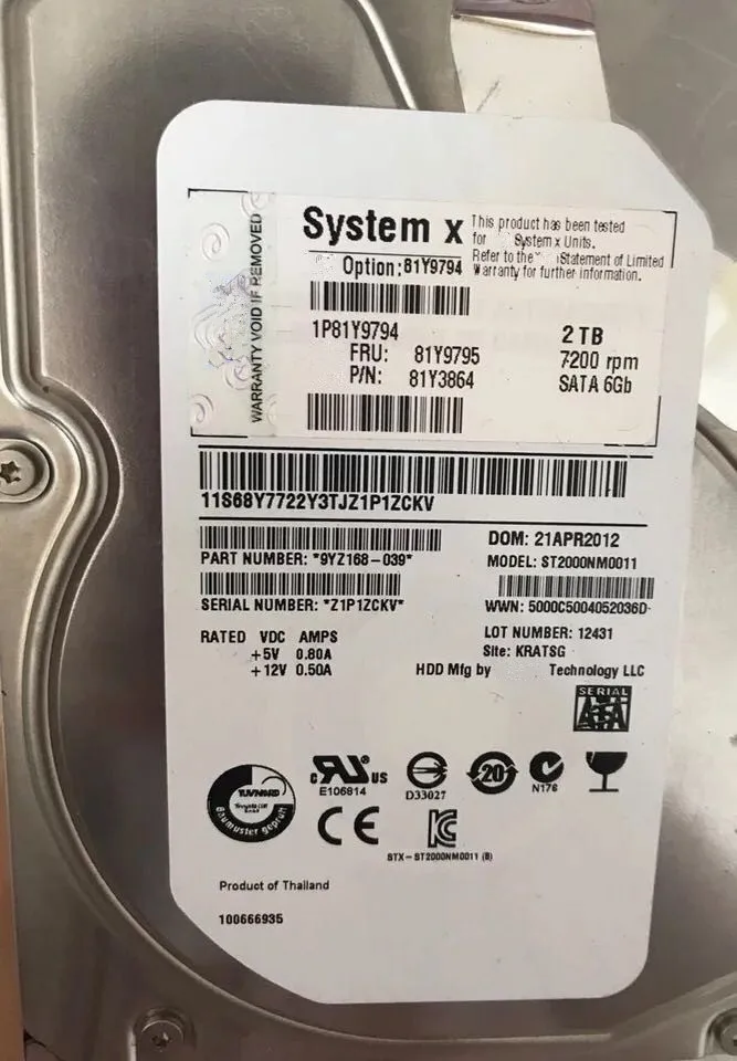 Жесткий диск HDD 81Y9794 81Y9795 81Y9796 2T 2 ТБ SATA 3,5 X3650 M4 M5