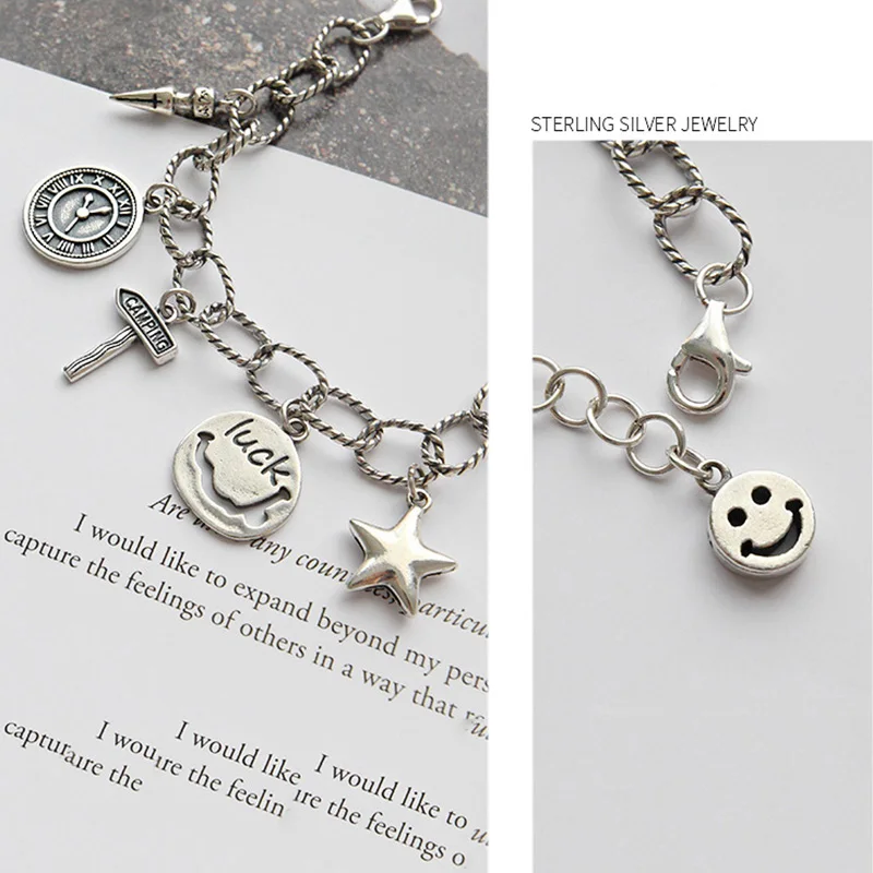 Тяжелые браслеты из серебра 925 пробы женский браслет с амулетами на удачу