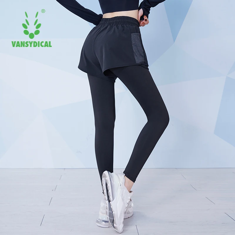 VANSYDICAL 2 In 1 Yoga Pants Women Patchwork Sports Compression Running Tights Female Gym Training Workout Leggings with Pocket