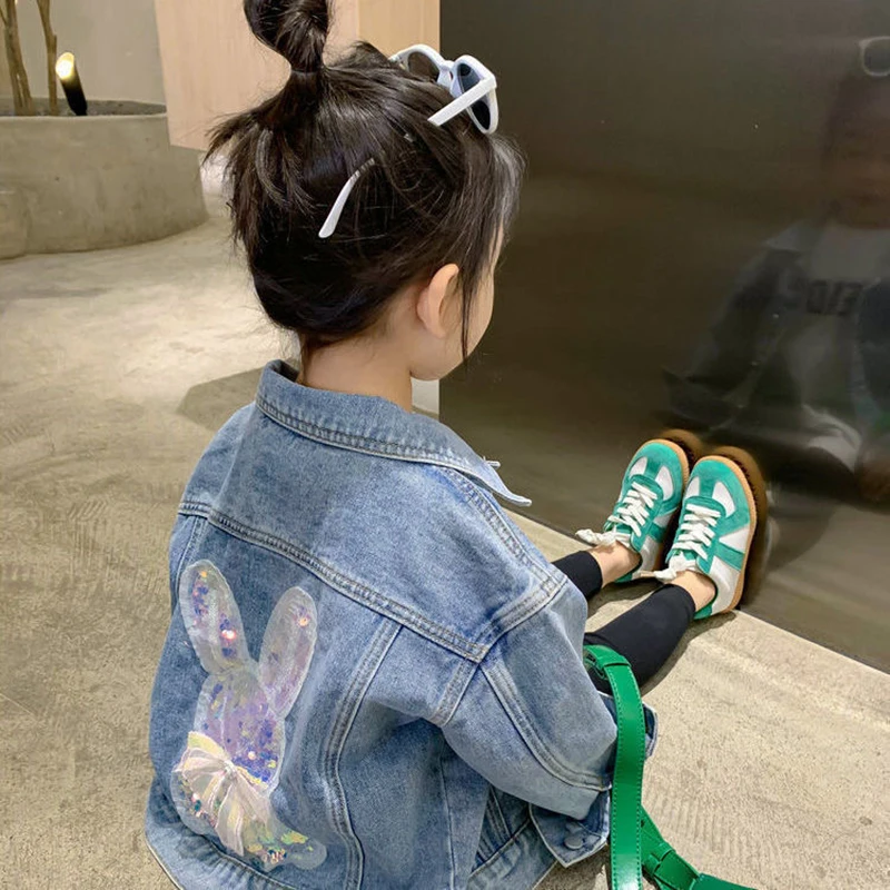 

For Denim New Design Baby Girl Cute Fashion Coat Clothes Outerwear Sequis Girls Jacket Girls Year Jean Kids Children 1-12 Rabbit