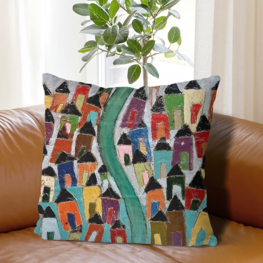 Наволочка для подушки с изображением деревни пятиконечной тержи 45x45 см домашний