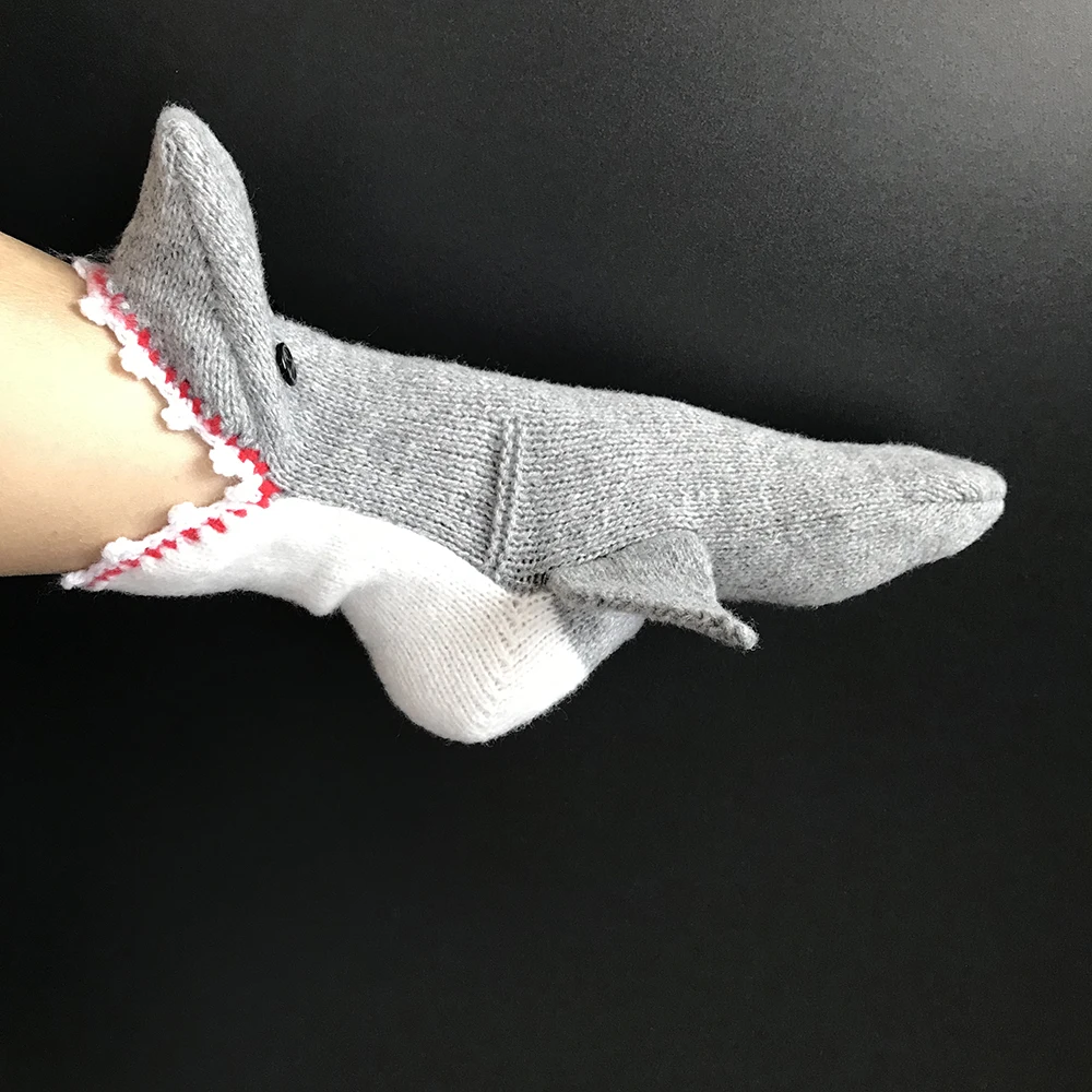 Christmas winter crocodile shark socks in creative red-billed gray shark floor socks warm middle tube wool socks