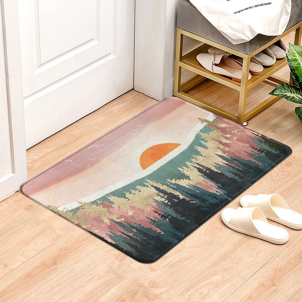 

Red sunset print Carpet Entrance Doormat Bath Floor Rugs Absorbent Mat Anti-slip Kitchen Rug for Home Decorative Foot mat