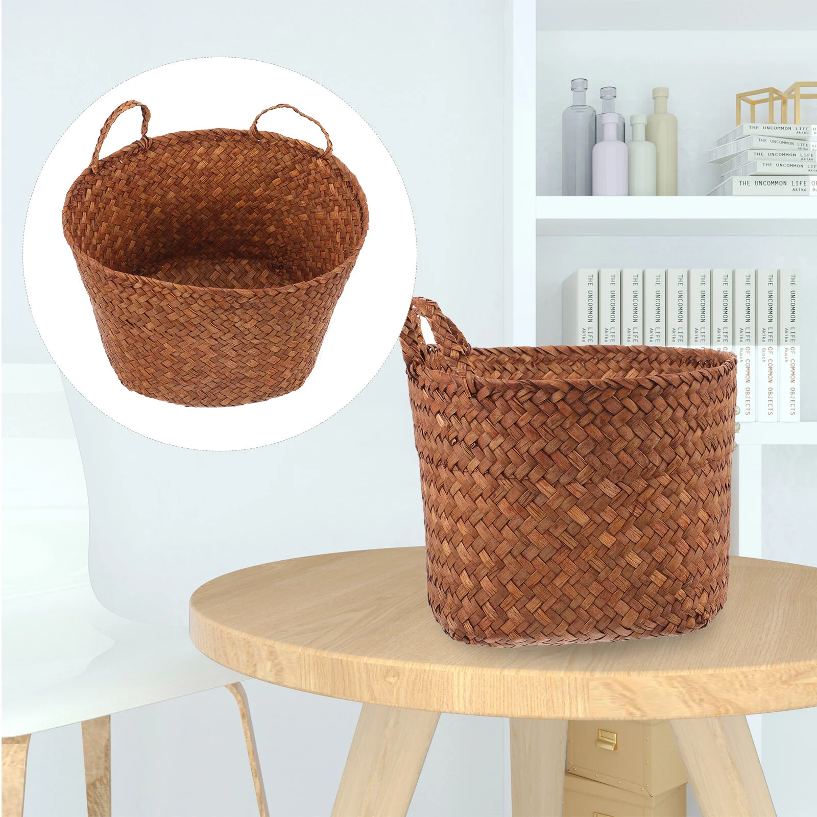 

Straw Woven Storage Basket Hand Woven Basket Flower Woven Storage Basket with Cat Ears
