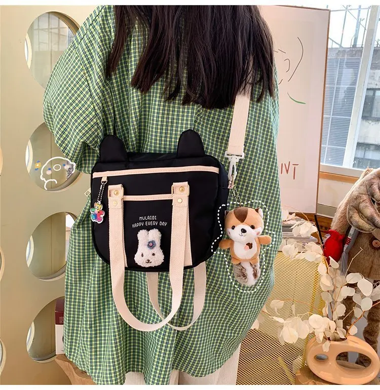 

Women's Canvas Bag Japanese JK Cute Cartoon Personality Handbag Student Shoulder Messenger Totes Purse Little Bags