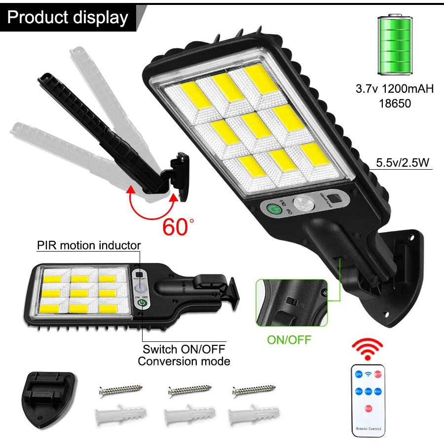 

Светодиодная уличная лампа на солнечной батарее KSIJEH светильник, водонепроницаемый уличный светильник с питанием от солнечного света и пас...