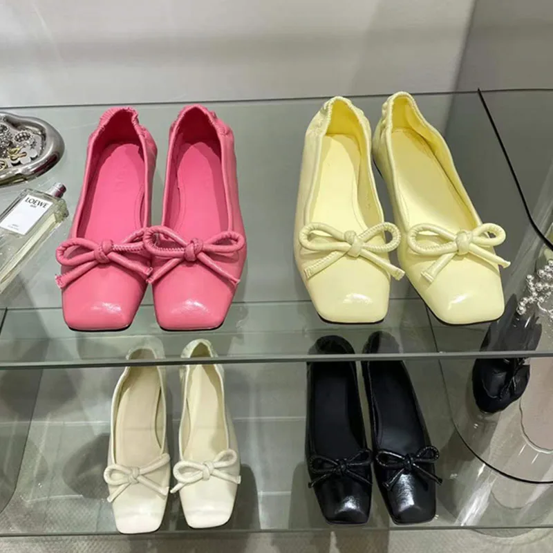 

2022 Spring Square Toe Shallow Flat Casual Shoes Ladies Slip On Flats Ballet Female Ballerina Soft Moccasin Bow-knot Mujer