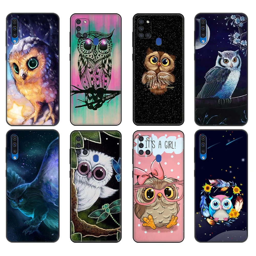 

Black tpu Case For Samsung Galaxy A50 50S A30S A10 A01 A11 A21S A31 A41 A51 A71 M21 M30S S10 LITE Cover Animal Cute Cartoon Owl