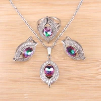 925 sterling silver real jewelry sets rainbow cz women earrings necklace pendant rings crystal stud earrings wedding jewerly
