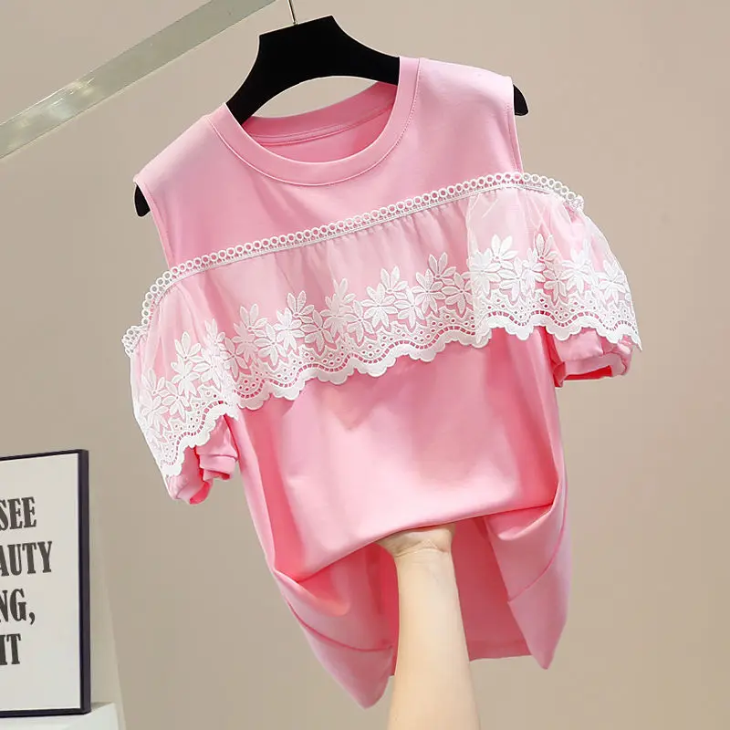 

VANOVICH Модный милый лоскутный пуловер контрастных цветов с открытыми плечами и круглым вырезом футболка с короткими рукавами Повседневный л...