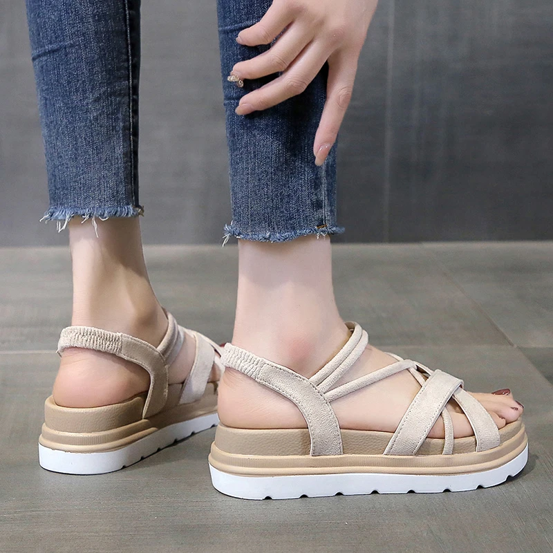 

Women's Sandals 2022 Summr Vintage Open Toe Ladies Wedges Sandals PU Leather Mid Heel Beach Shoes for Women Zapatos De Mujer