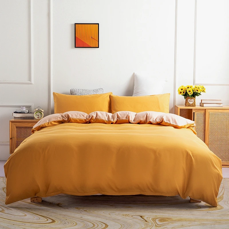 

Solid Bed Linens Duvet Cover Sets Bedding Set Quilt/Comforter case Pillow Covers Single Double Full Yellow Color Home Textiles