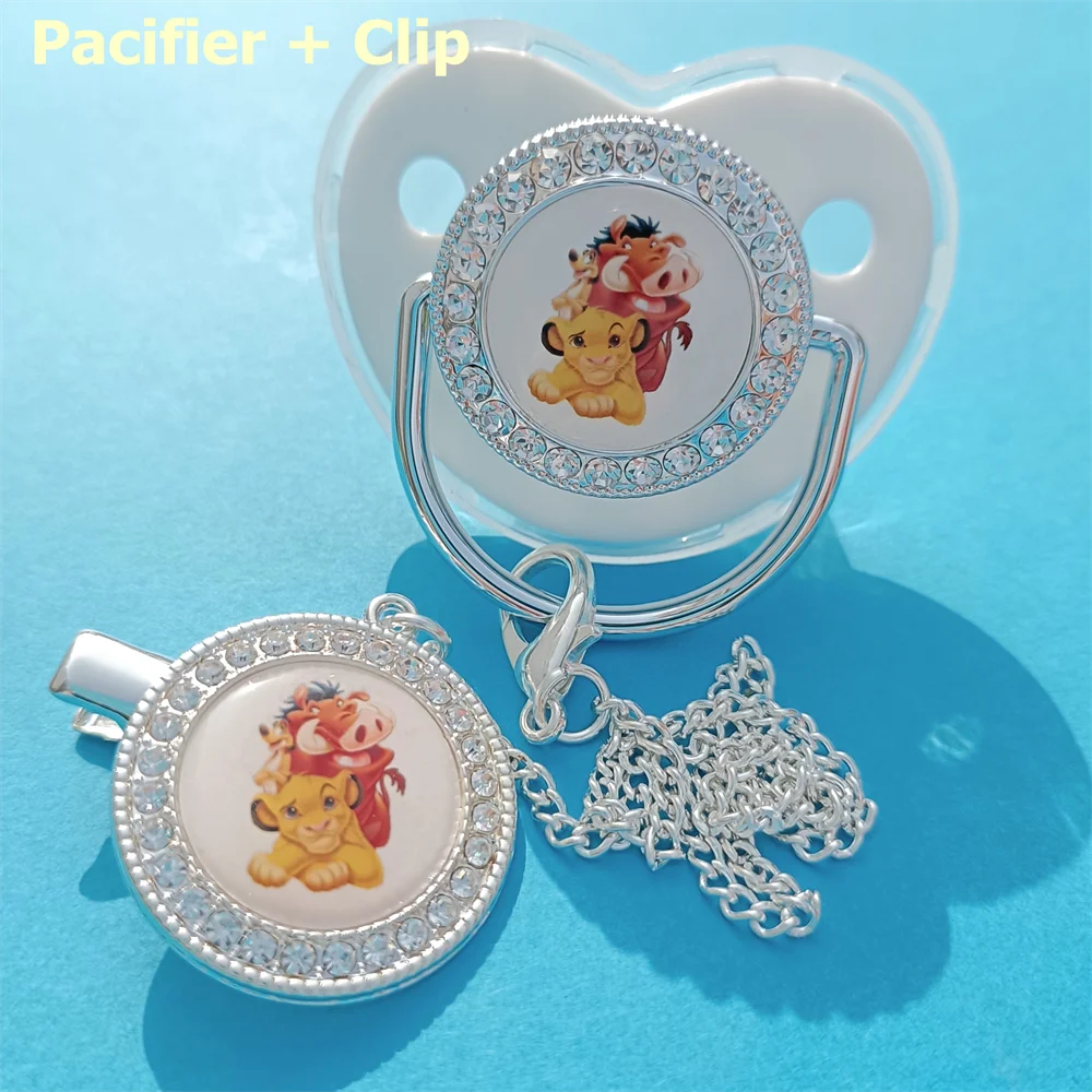

[1 Set] Disney Pacifier Beads and Clips White Pacifier Holder BPA Free Silicone Baby Pacifier Gold Bling Newborn Fake Pacifier
