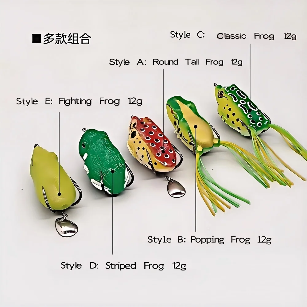 Фото Оптовая продажа искусственных мягких приманок Top Water Frog Lures — коробка из 5 предметов, 54 мм/8 г и 60 мм/12 г №3