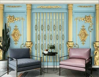 custom mural silk 3d blue photo wallpaper european luxury gold engraving living room home decor wallpaper for bedroom walls