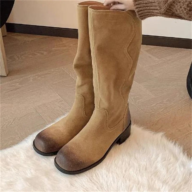 

Женские Плиссированные ботинки с круглым носком, на среднем каблуке