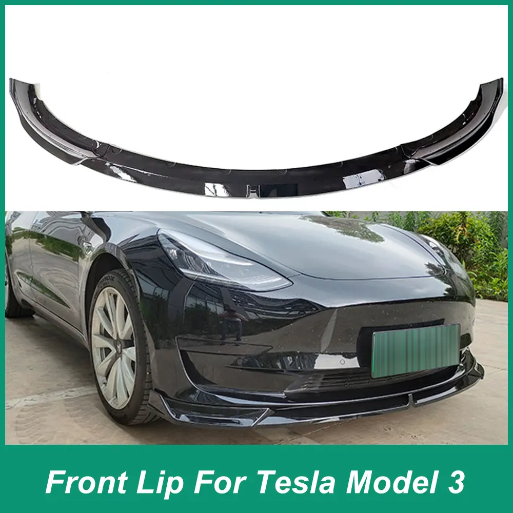 Фото Защита переднего бампера для Tesla Model 3 2017-2023, сплиттер-диффузор, автомобильные аксессуары, АБС-пластик, карбон №1