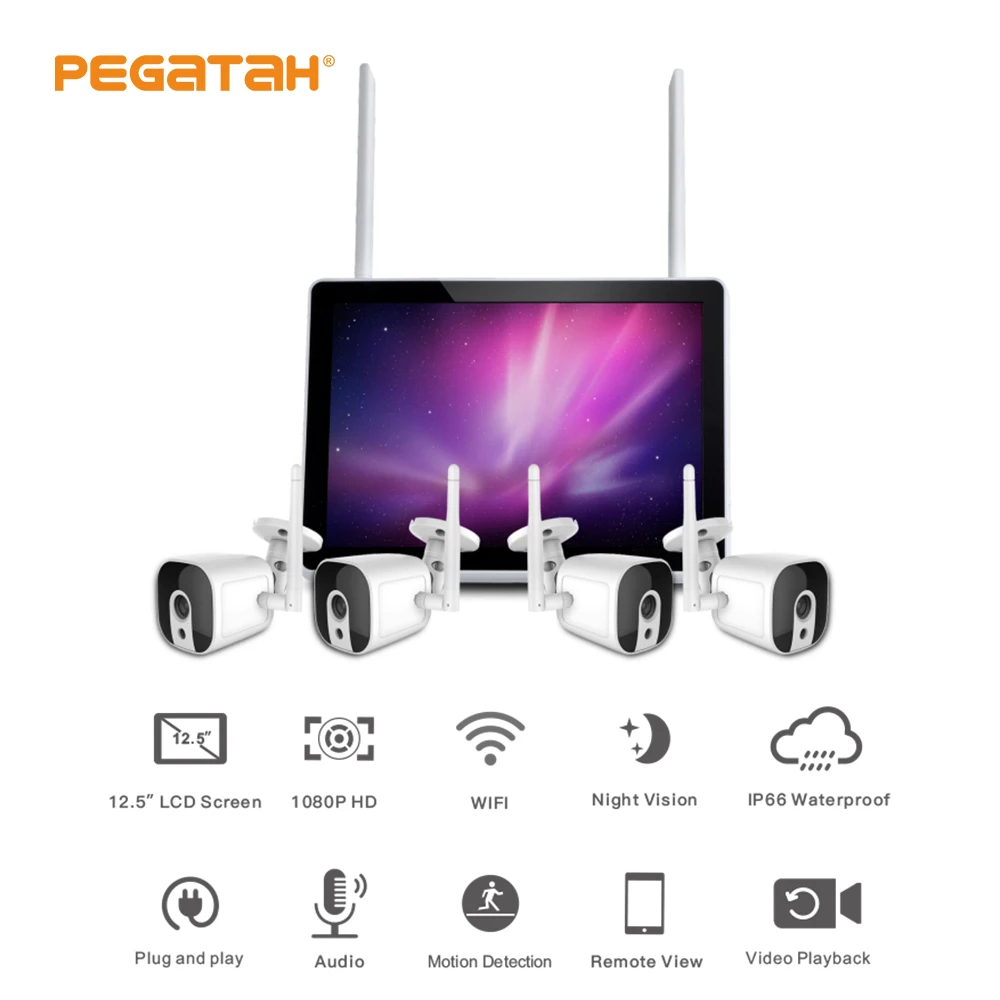 

Набор камер видеонаблюдения NVR, 9 каналов, 2 Мпикс, для улицы, Wifi, IP-набор камеры видеонаблюдения, ЖК-монитор 12 дюймов