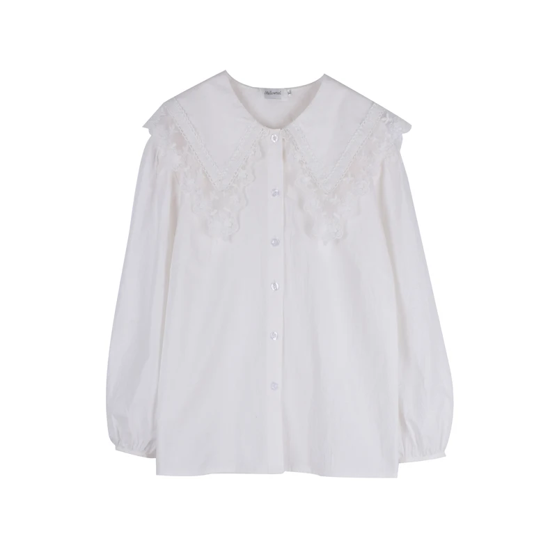 

Plus size shirt Cotton Sweet White Lace Large Size Shirt for Women XL-4XL