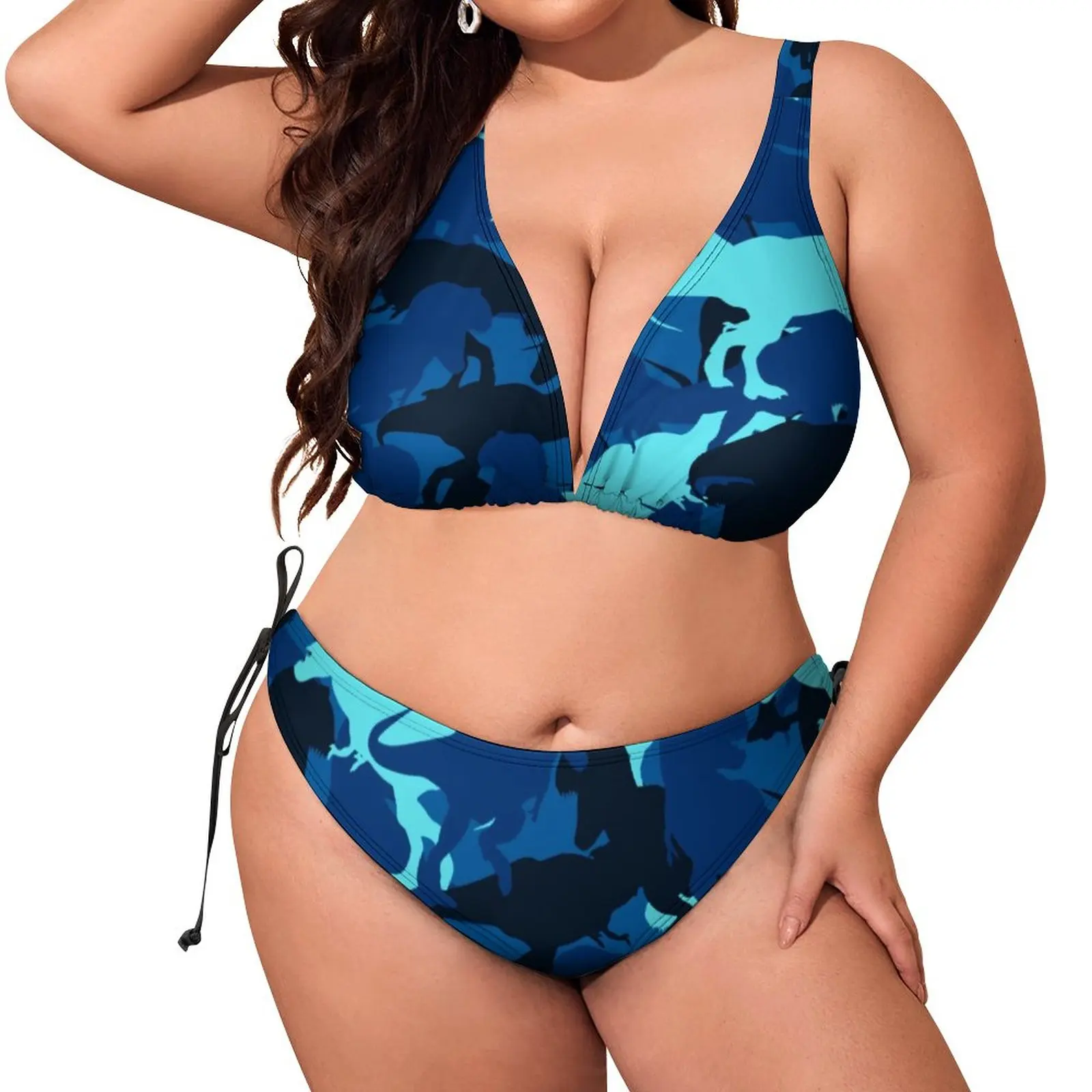 

Sexy Blue Dinosaurs Bikinis Set Camouflage Animal Print Bikini Swimsuit Push Up Elegant Swimwear Feminine Bikinis Beach Outfits