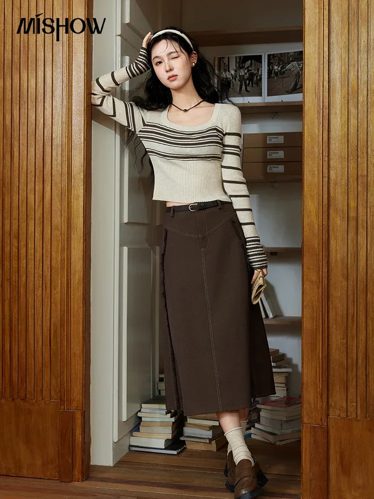 MISHOW плиссированная юбка до половины тела женская длинная трапециевидной формы в