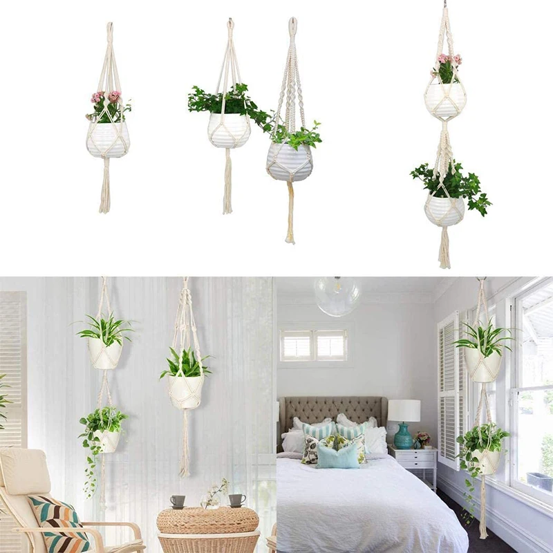 

Handmade Flowerpot Hanging Baskets Macrame Plant Hanger Flowerpot Holder Net For Wall Decoration Countyard Garden Supplies FU