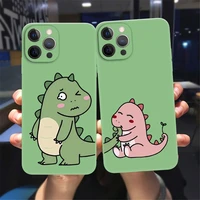 lovely cartoon animal dinosaur couple phone case for iphone 11 12 13 pro max x xs xr 7 8 plus liquid soft silicone tempered case