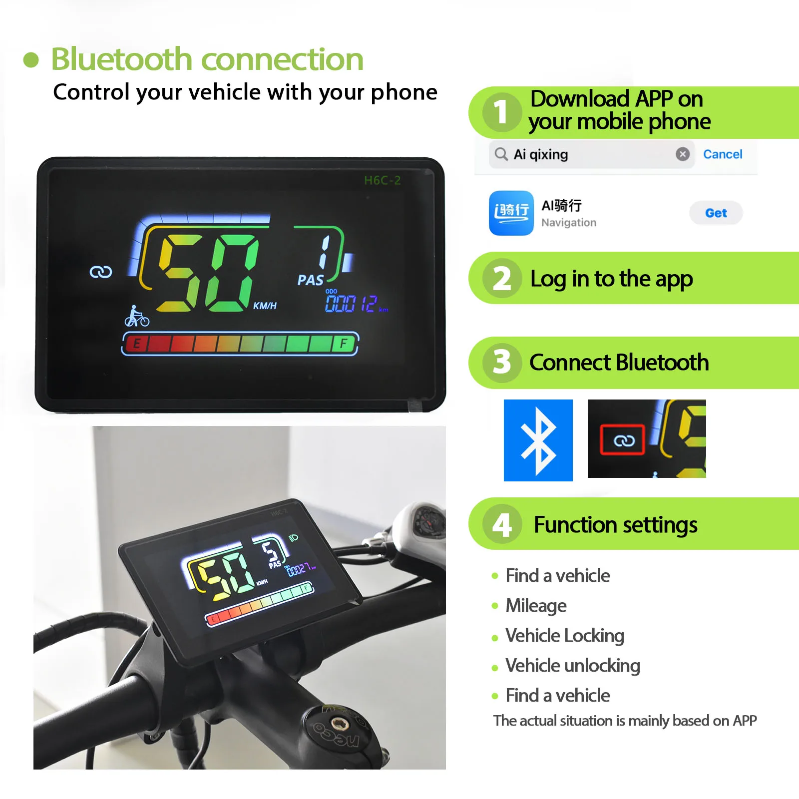 Фото H6C-2Bluetooth ЖК-дисплей для велоспорта, дисплей для электронного велосипеда, одометр Fatbike, водонепроницаемый горный велосипед, водонепроницаемые проводные аксессуары для велосипеда №3