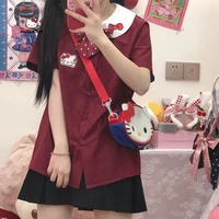 hello kitty jk uniform shirt short sleeve girl fashion ins style cute cartoon kawaii anime student shirt for girl birthday gift