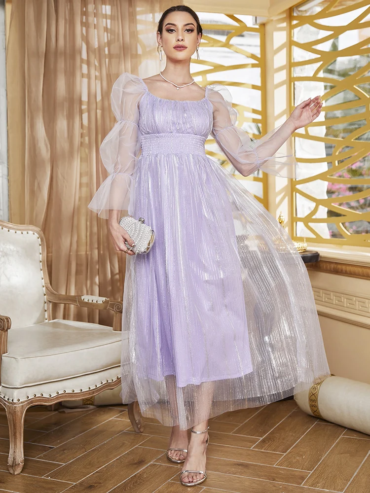 

TOLEEN Women Elegant Maxi Dress 2022 Summer Luxury Sequin Long Puff Sleeve Arabic Turkey African Evening Party Prom Robe Vestido