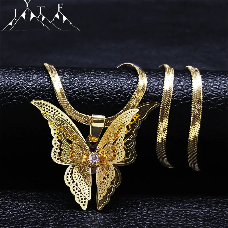 2022 ожерелье с кулоном Стразы вырезами в виде бабочки для женщин цепочкой из