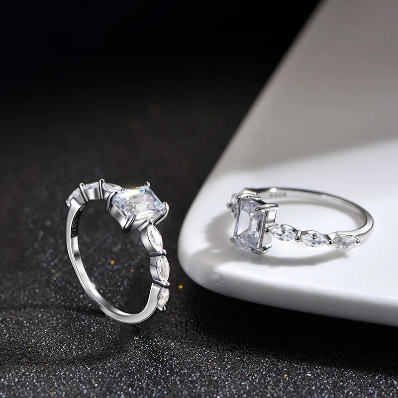 

S925 prata quadrado anel de diamante anel de renda ins personalizado nicho design europa e américa cross border venda quente
