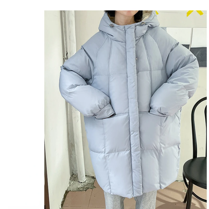 Pink Long Parkas Women Fall Winter 2022 Thicken Warm Jackets Oversized Coats with A Hood Korean Fashion Loose Outerwear