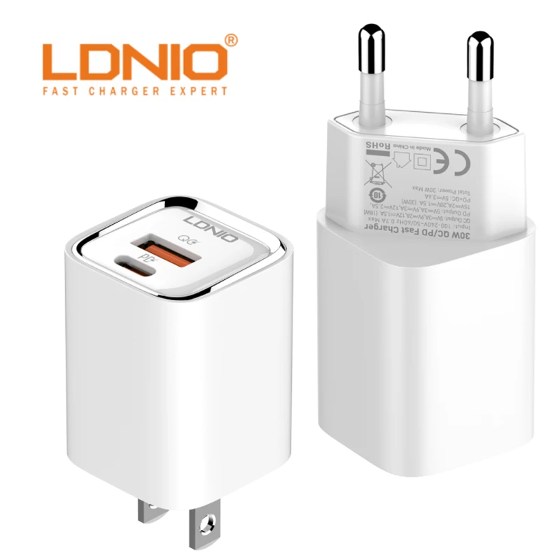 

LDNIO A2317C 30W PD/QC3.0 Fast Charger EU/US Plug Wall Charger Adapter Dual Usb Charger For Iphone 13 12 Pro Max Mobile Charger