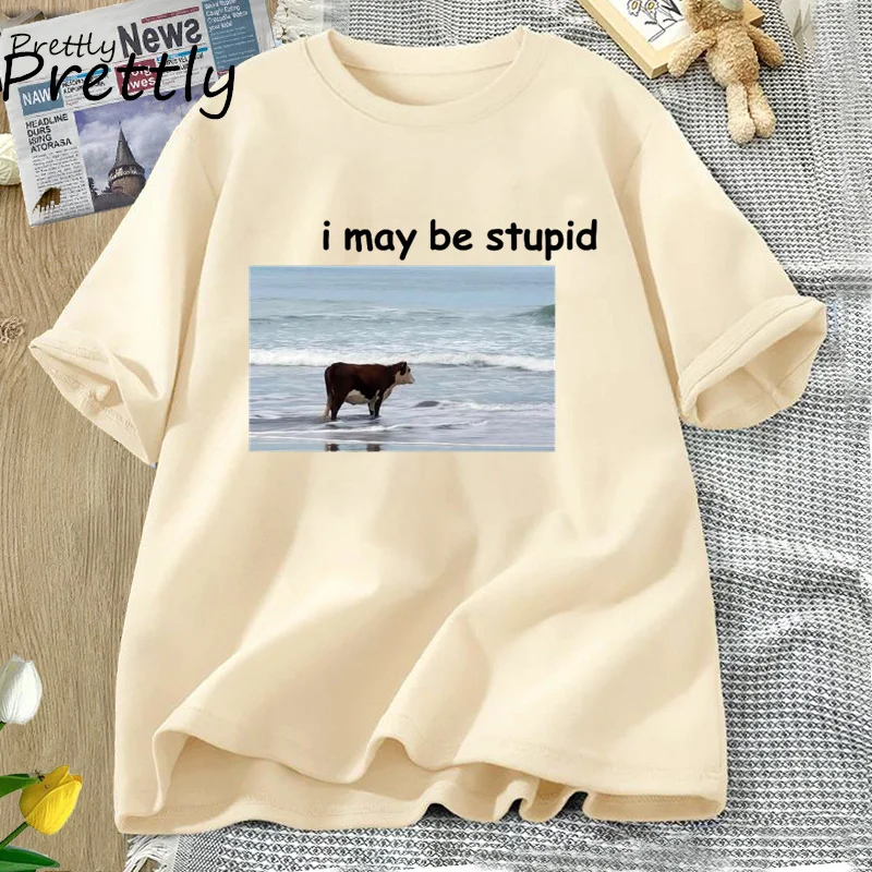 Футболка женская/мужская с принтом я могу быть тупой Корова забавная хлопковая