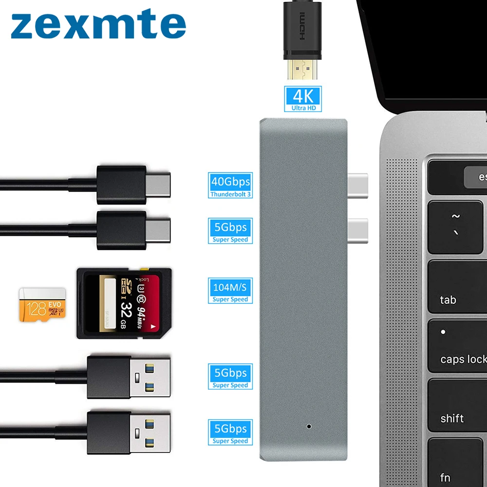 Zexmte USB 3.1 Type-C Hub To HDMI Adapter 7in1 6in1 USB C Hub 4K Thunderbolt With TF SD Card Reader USB C PD for MacBook Pro Air