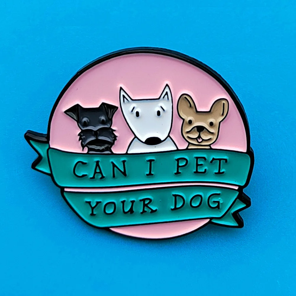 

XM-funny Creative cute cartoon animal brooch can i pet your dog metal badge wild fashion jewelry animal lover accessories